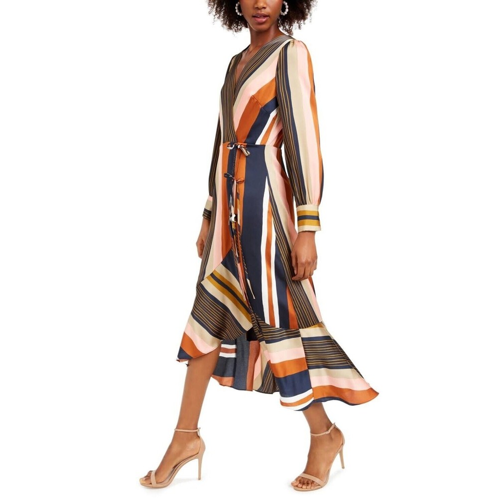 Anthropologie Womens Foxiedox Colorete Asymmetric Striped Wrap Dress Medium NEW